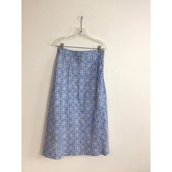 LL Bean Floral Linen Skirt Cornflower Blue Womens 4 - Picture 7 of 7